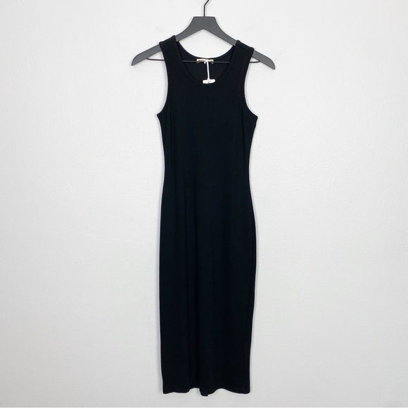 Marine Layer Lexi daytime lined tank split hem S Black Ribbed Sheath Midi  Dress